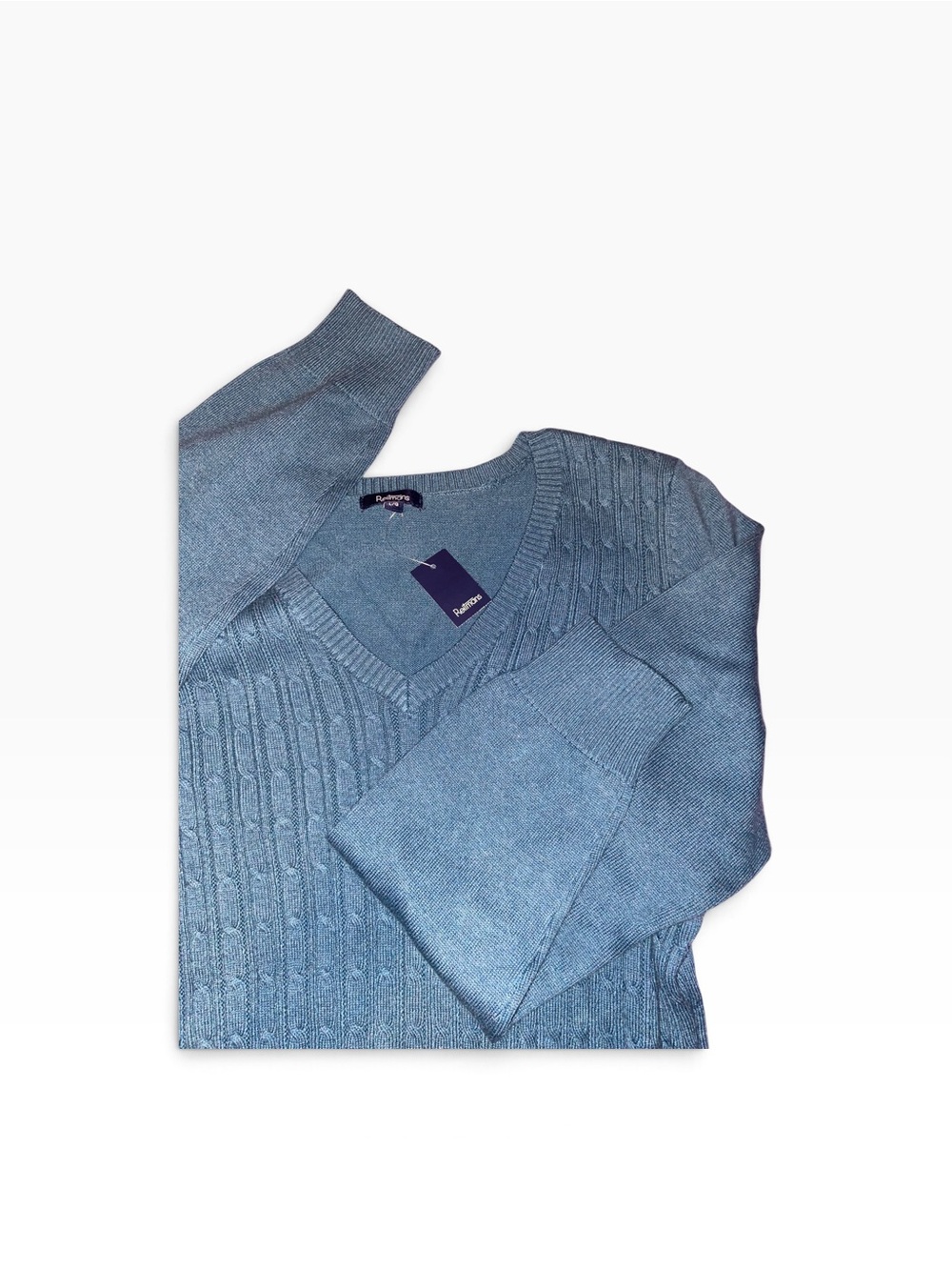 Women's Blue V-Neck Cable Knit Sweater
